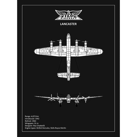 BP Avro Lancaster Black  Black Modern Wood Framed Art Print with Double Matting by Rogan, Mark