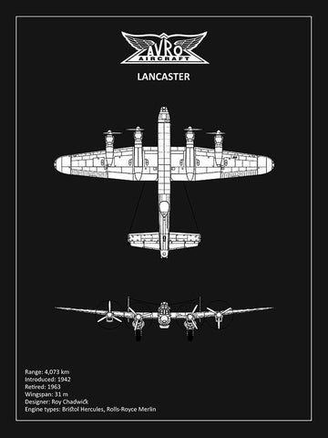 BP Avro Lancaster Black  White Modern Wood Framed Art Print with Double Matting by Rogan, Mark