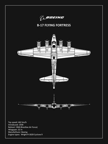 BP B17 FlyingFortress Black  Black Ornate Wood Framed Art Print with Double Matting by Rogan, Mark