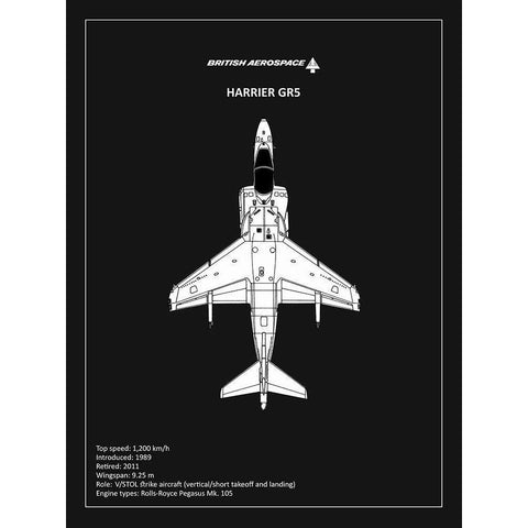 BP BAE HarrierGR5 Black  White Modern Wood Framed Art Print by Rogan, Mark