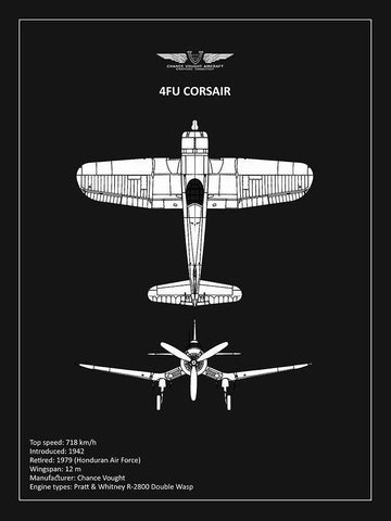 BP CV F4U-Corsair Black  White Modern Wood Framed Art Print with Double Matting by Rogan, Mark