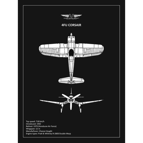 BP CV F4U-Corsair Black  White Modern Wood Framed Art Print by Rogan, Mark