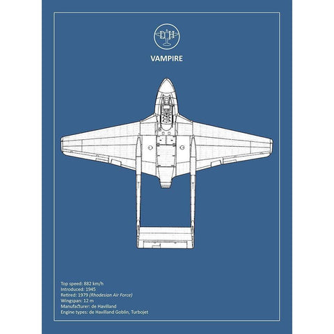 BP de-Havilland Vampire  White Modern Wood Framed Art Print by Rogan, Mark