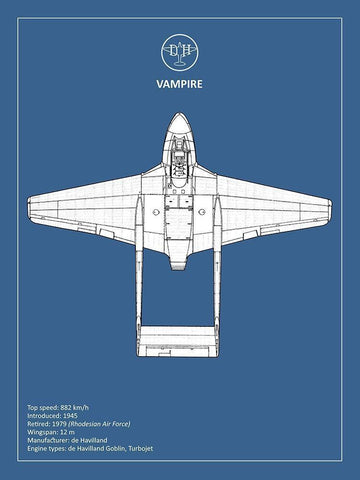 BP de-Havilland Vampire  White Modern Wood Framed Art Print with Double Matting by Rogan, Mark