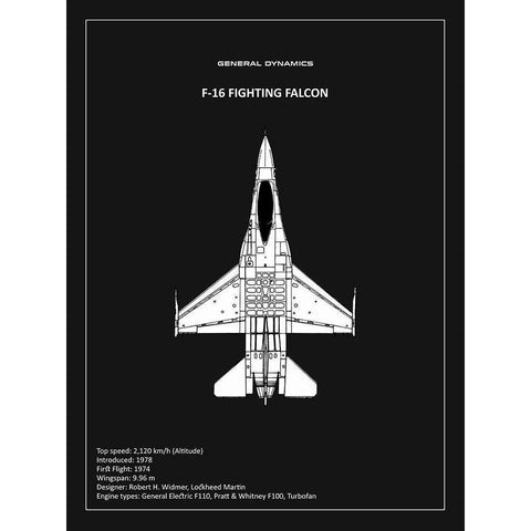 BP F-16 Fighting Falcon Black  White Modern Wood Framed Art Print by Rogan, Mark