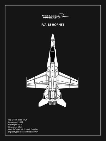 BP FA18 Hornet Black  White Modern Wood Framed Art Print with Double Matting by Rogan, Mark