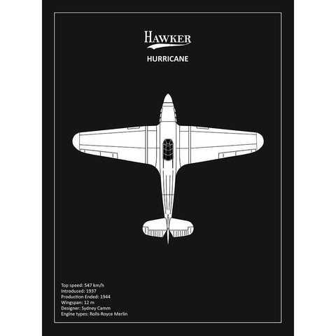 BP Hawker Hurricane Black  Black Modern Wood Framed Art Print with Double Matting by Rogan, Mark