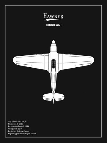 BP Hawker Hurricane Black  Black Ornate Wood Framed Art Print with Double Matting by Rogan, Mark