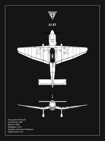 BP Junkers JU87 Black  White Modern Wood Framed Art Print with Double Matting by Rogan, Mark