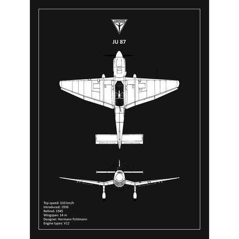 BP Junkers JU87 Black  Black Modern Wood Framed Art Print with Double Matting by Rogan, Mark