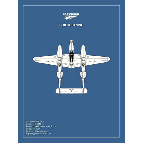 BP Lockheed P38 Lightning  White Modern Wood Framed Art Print by Rogan, Mark