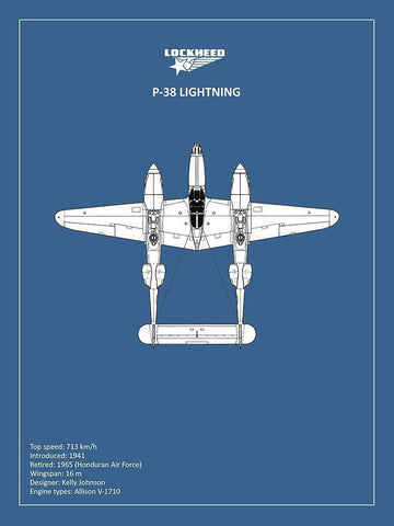 BP Lockheed P38 Lightning  Black Ornate Wood Framed Art Print with Double Matting by Rogan, Mark