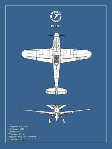 BP Messerschmitt ME 109  White Modern Wood Framed Art Print with Double Matting by Rogan, Mark