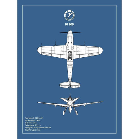 BP Messerschmitt ME 109  White Modern Wood Framed Art Print by Rogan, Mark