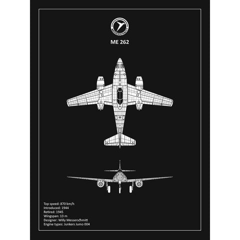 BP Messerschmitt ME262 Black  Black Modern Wood Framed Art Print with Double Matting by Rogan, Mark