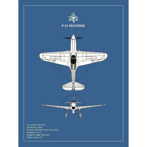 BP P-51 Mustang  White Modern Wood Framed Art Print by Rogan, Mark