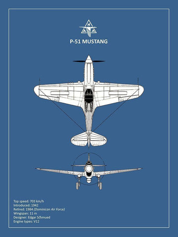 BP P-51 Mustang  White Modern Wood Framed Art Print with Double Matting by Rogan, Mark