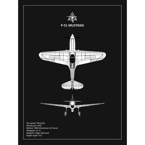 BP P-51 Mustang Black  Black Modern Wood Framed Art Print with Double Matting by Rogan, Mark