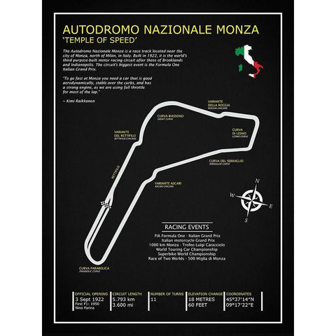 Autodromo Nazionale Monza BL Black Modern Wood Framed Art Print with Double Matting by Rogan, Mark