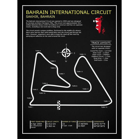 Bahrain Intl. Circuit BL Black Modern Wood Framed Art Print with Double Matting by Rogan, Mark