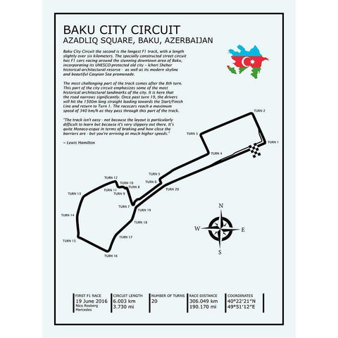 Baku City Circuit Gold Ornate Wood Framed Art Print with Double Matting by Rogan, Mark