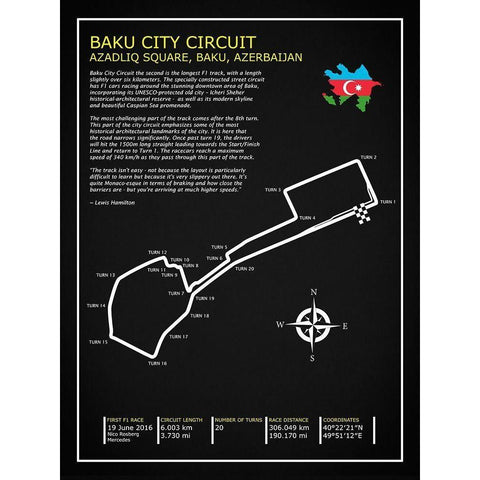 Baku City Circuit BL Black Modern Wood Framed Art Print with Double Matting by Rogan, Mark