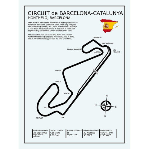 Barcelona-Catalunya Circuit White Modern Wood Framed Art Print by Rogan, Mark