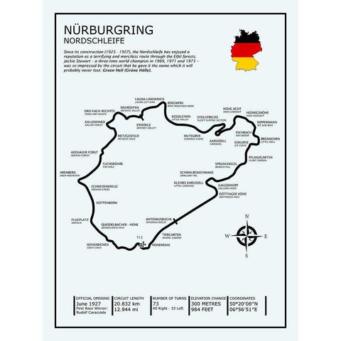 Nurburgring Nordschleife White Modern Wood Framed Art Print by Rogan, Mark