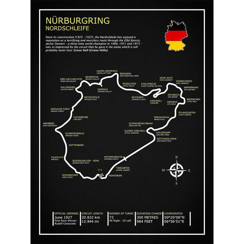 Nurburgring Nordschleife BL Black Modern Wood Framed Art Print by Rogan, Mark