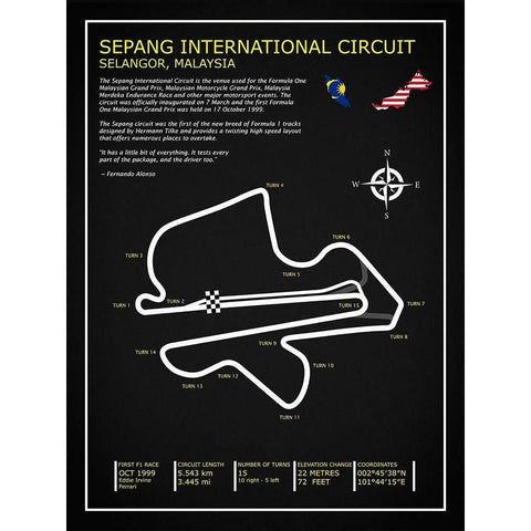 SIlverstone Circuit BL White Modern Wood Framed Art Print by Rogan, Mark