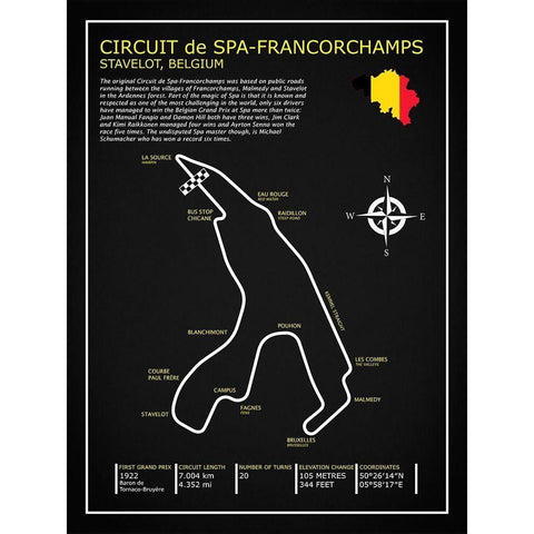 Spa-francorchamps Circuit BL Gold Ornate Wood Framed Art Print with Double Matting by Rogan, Mark