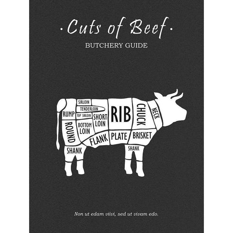 Butchery Beef Black Modern Wood Framed Art Print with Double Matting by Rogan, Mark