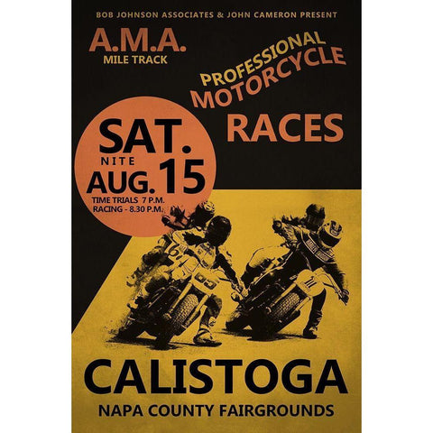 Calistoga Motorcycle Races Black Modern Wood Framed Art Print by Rogan, Mark