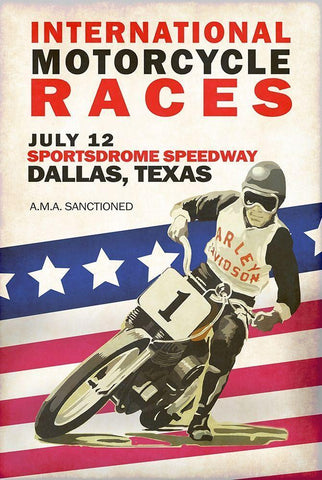 Intl. Motorcycle Races Dallas White Modern Wood Framed Art Print with Double Matting by Rogan, Mark