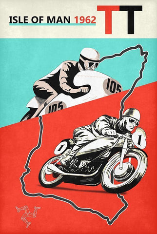 Isle Of Man TT 1962 White Modern Wood Framed Art Print with Double Matting by Rogan, Mark