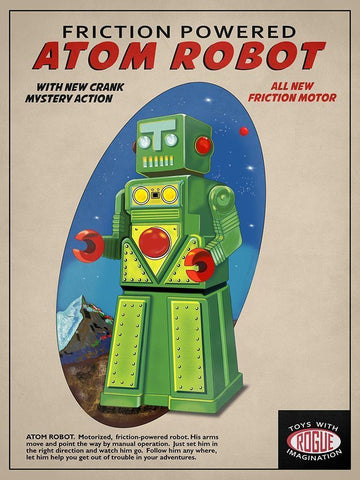 Atom Robot White Modern Wood Framed Art Print with Double Matting by Rogan, Mark