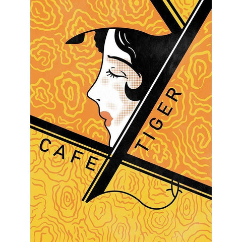 Cafe Tiger Black Modern Wood Framed Art Print with Double Matting by Rogan, Mark