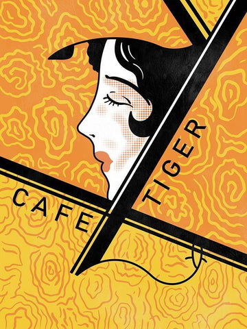 Cafe Tiger White Modern Wood Framed Art Print with Double Matting by Rogan, Mark