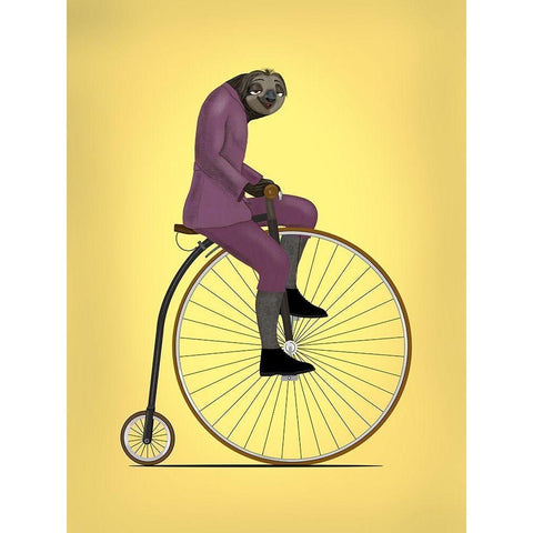 Sloth Penny Farthing White Modern Wood Framed Art Print by Rogan, Mark