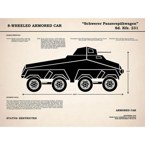 8 Wheeled Armored Car Black Modern Wood Framed Art Print with Double Matting by Rogan, Mark