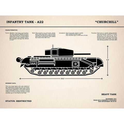 Churchill A22 Tank White Modern Wood Framed Art Print by Rogan, Mark