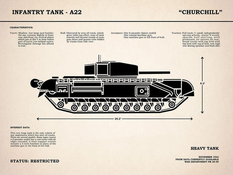 Churchill A22 Tank White Modern Wood Framed Art Print with Double Matting by Rogan, Mark