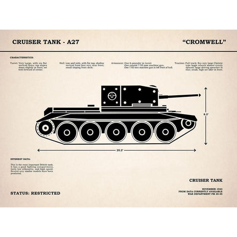 Cromwell A27 Tank Gold Ornate Wood Framed Art Print with Double Matting by Rogan, Mark