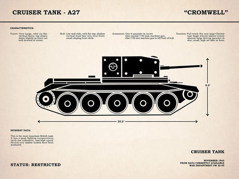 Cromwell A27 Tank Black Ornate Wood Framed Art Print with Double Matting by Rogan, Mark