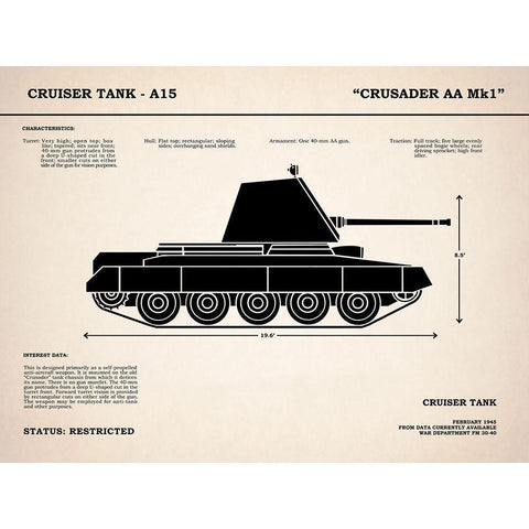 Crusader A15 Tank White Modern Wood Framed Art Print by Rogan, Mark