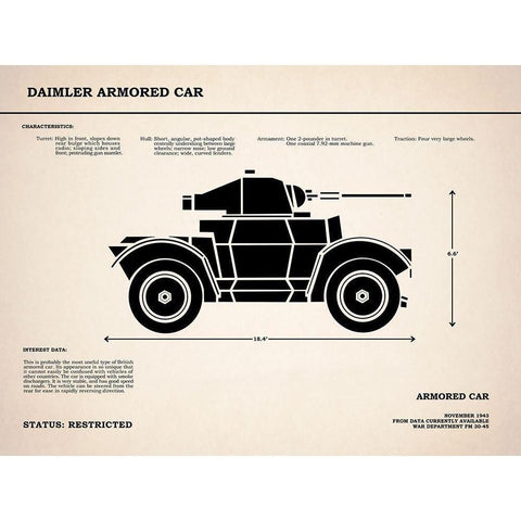 Daimler Armored Car White Modern Wood Framed Art Print by Rogan, Mark