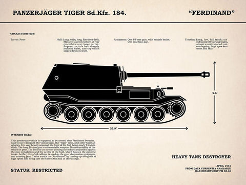 Ferdinand Tank Destroyer Black Ornate Wood Framed Art Print with Double Matting by Rogan, Mark