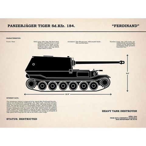 Ferdinand Tank Destroyer White Modern Wood Framed Art Print by Rogan, Mark