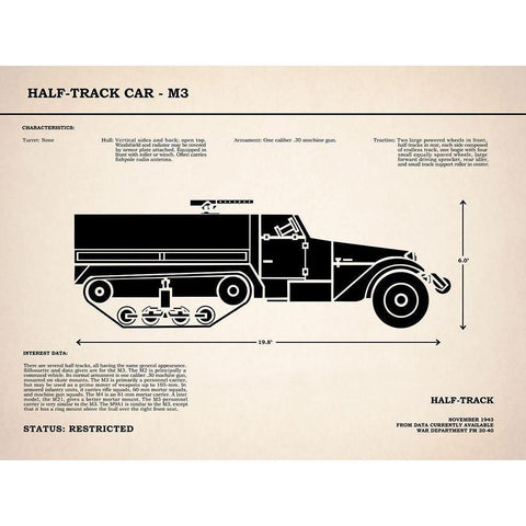 M3 Half Track Car Gold Ornate Wood Framed Art Print with Double Matting by Rogan, Mark