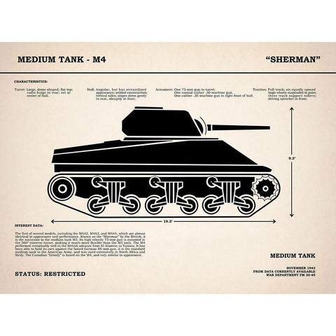 M4 Sherman Tank White Modern Wood Framed Art Print by Rogan, Mark